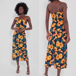 Tuckernuck NEW Navy & Marigold Floral Ruffle Margot Maxi Dress - Size‎ Medium